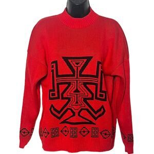 Vintage Red Tribal Western Sweater 1980s 1990s Boho Festival M by Andrew St John